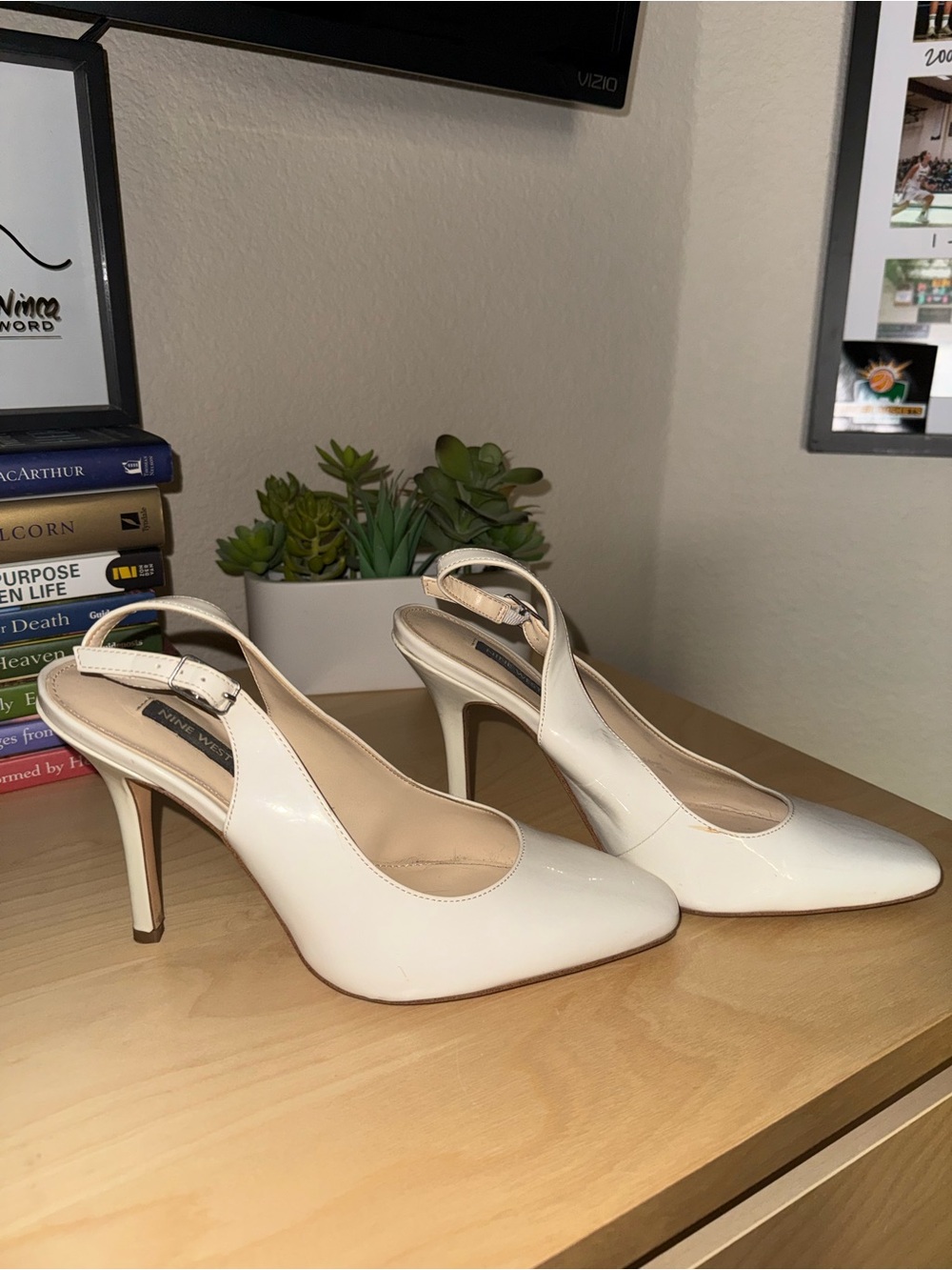 Off-white Nine West Patent Slingback Heels - Women
